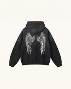 The Seraphic Crystal Feather Wing Hoodie - Washed Black