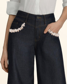 Pearl Trim Pocket Wide Leg Jeans - Deep Thoughts Only