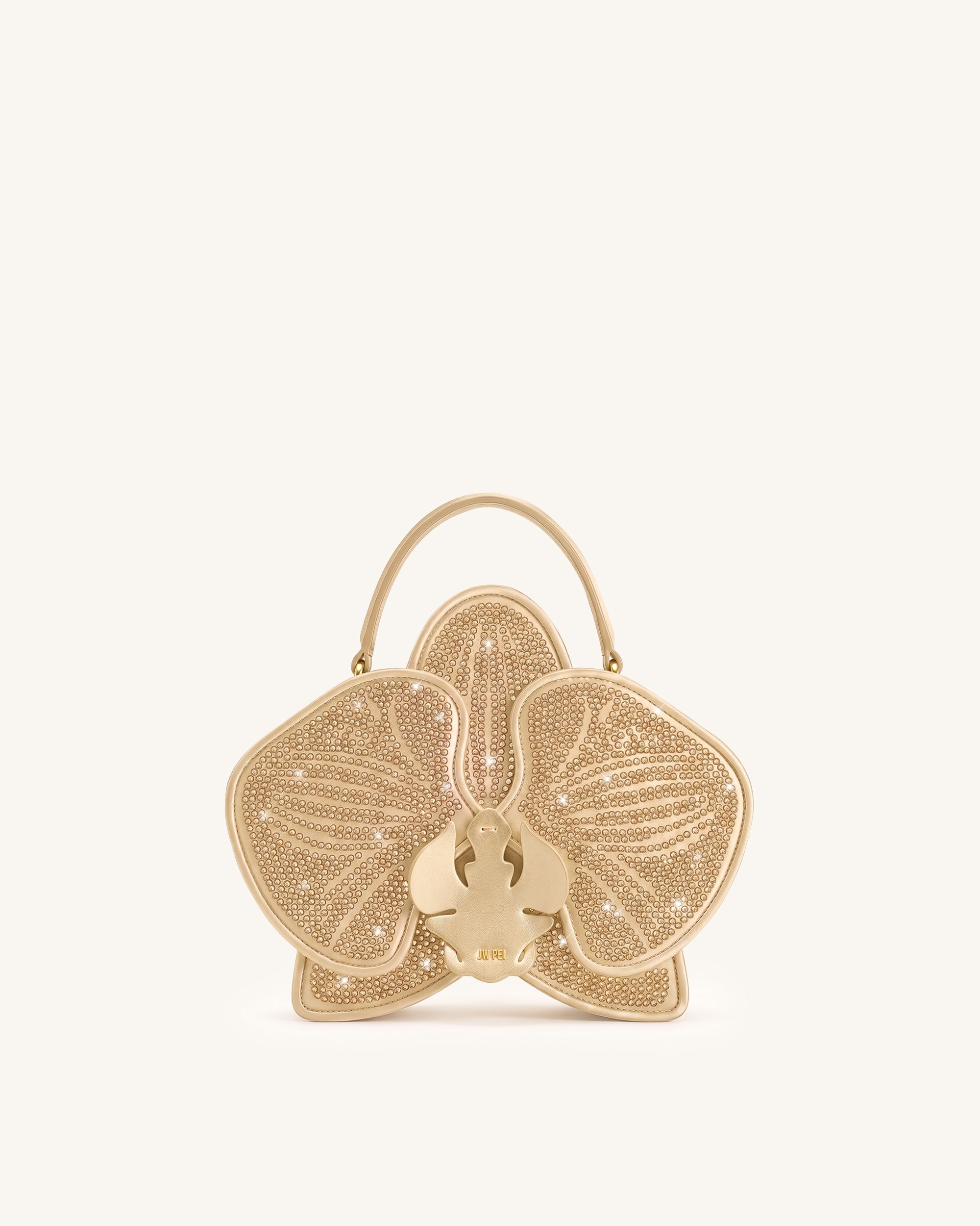 Flora Artificial Crystal Orchid Shaped Top Handle Bag - Champagne