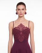 3D Floral Strappy A-Line Maxi Dress - Burgundy