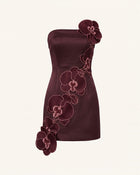 Orchid Embroidered Floral Appliqué Strapless Mini Dress - Burgundy