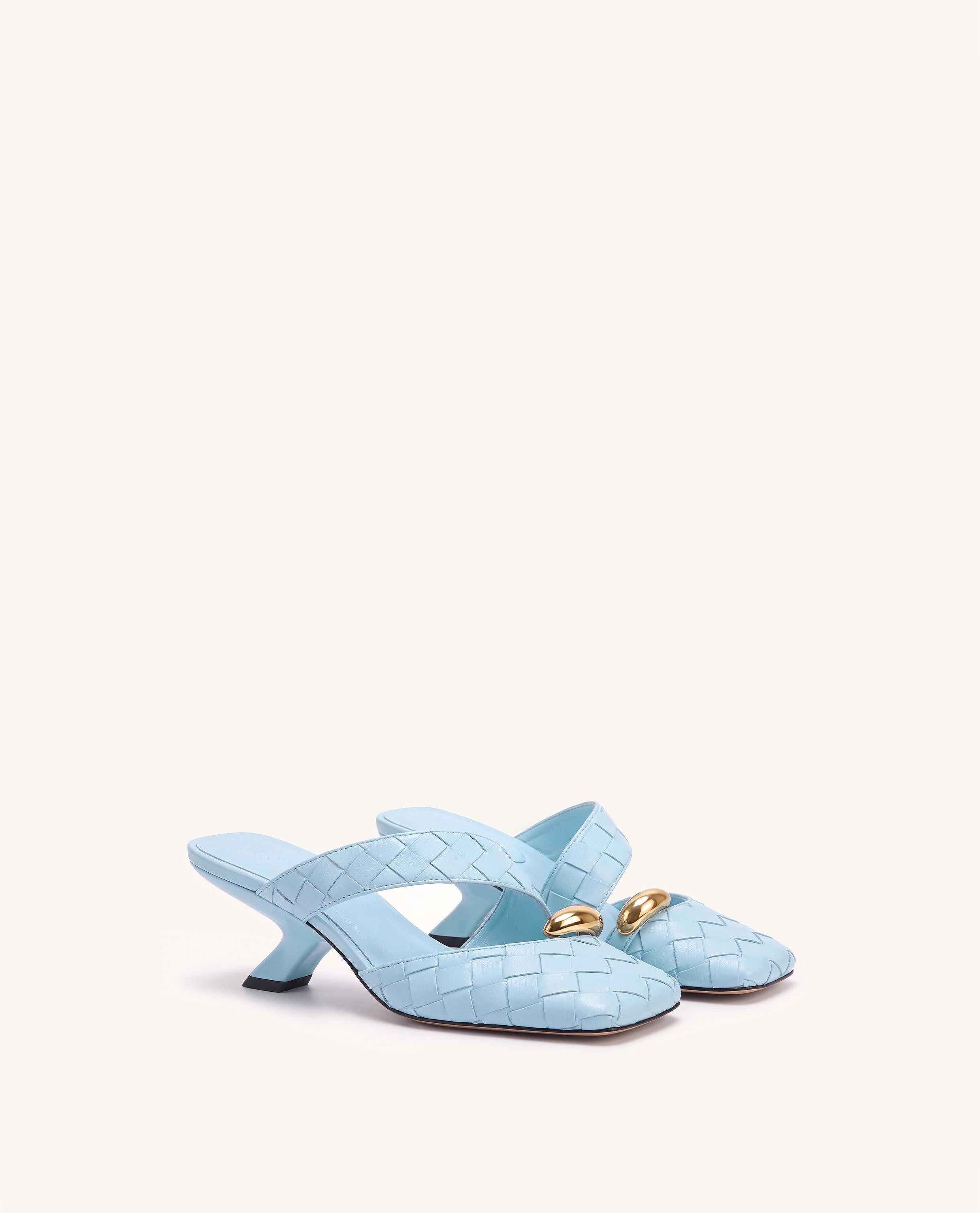 Noemi Woven Hardware Closed-Toe Mules - Light Blue