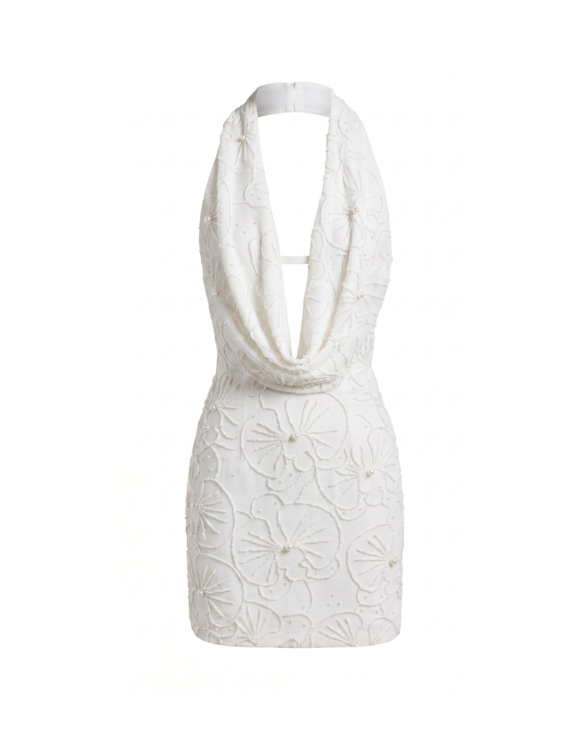 Orchid Beaded Embroidered Deep V Halter Mini Dress - White