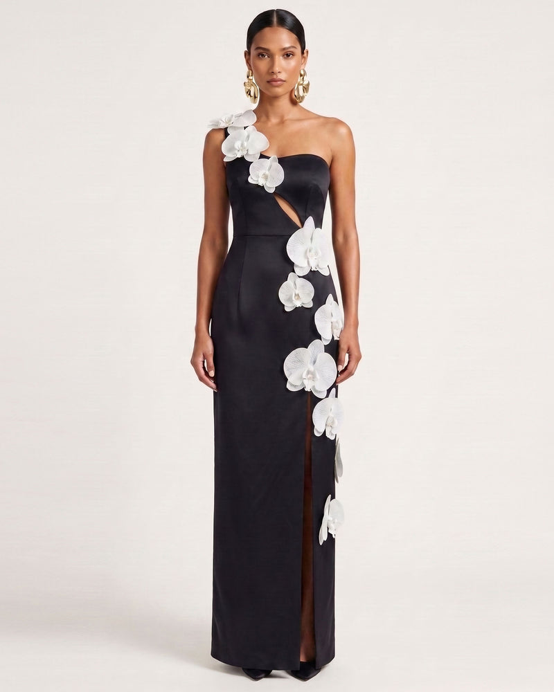 Orchid Embellished Cutout Slit Maxi Dress - Black