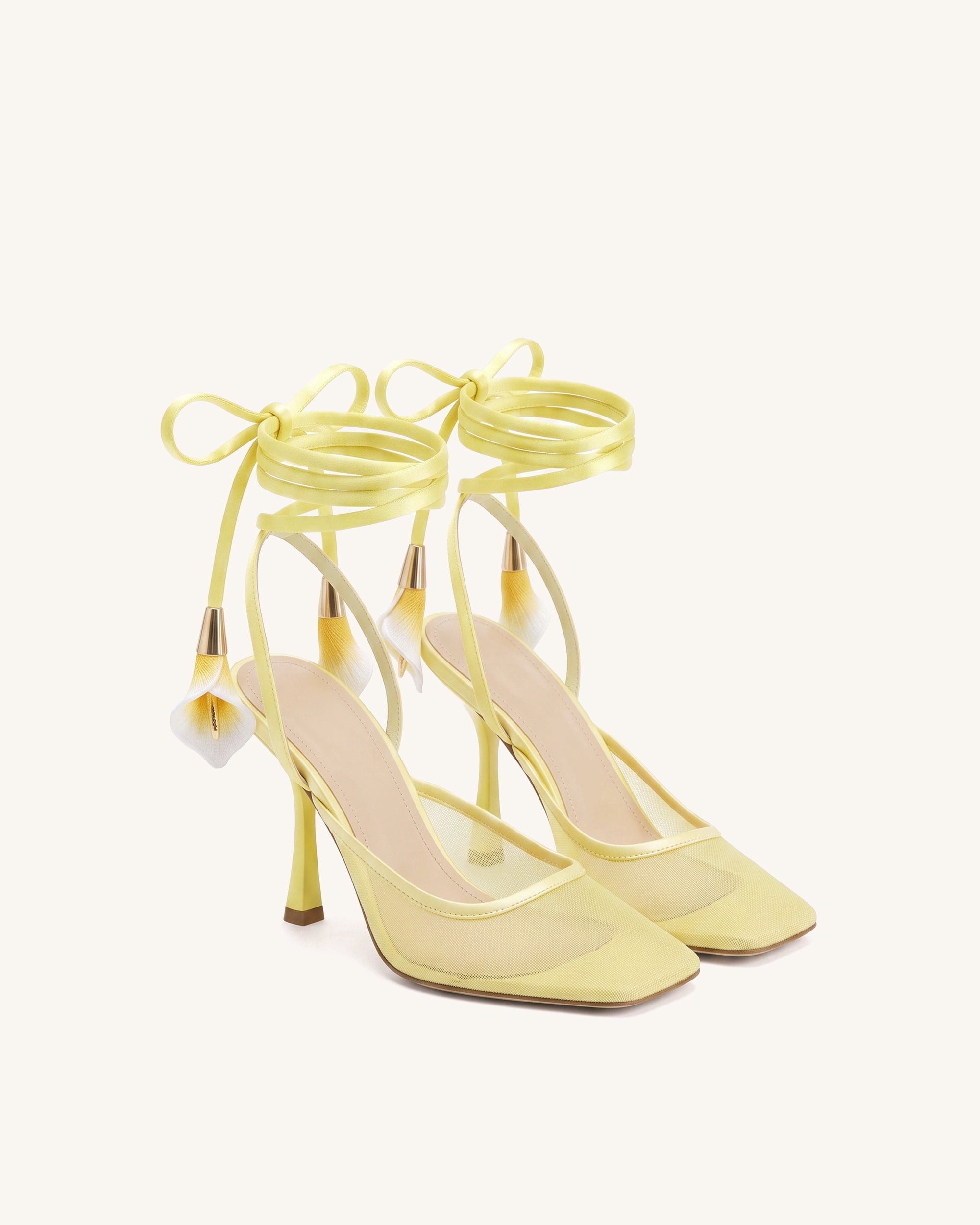 Astrid Calla Lily Lace-Up Mesh Pumps - Yellow