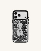 Pearl Artificial Crystal Puppy Phone Case - Black