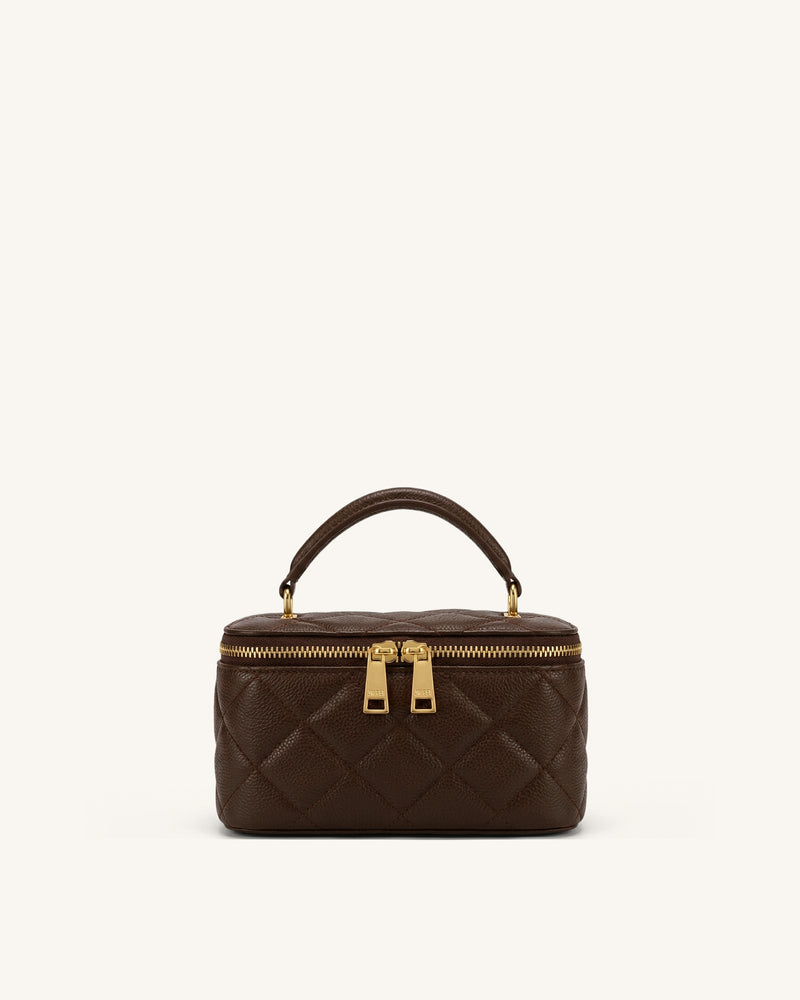 Virella Quilted Vanity Top Handle Bag - Deep Brown