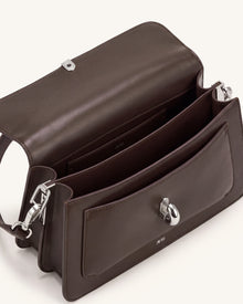 Amelie Front-Pocket Flap Shoulder Bag - Chocolate Brown