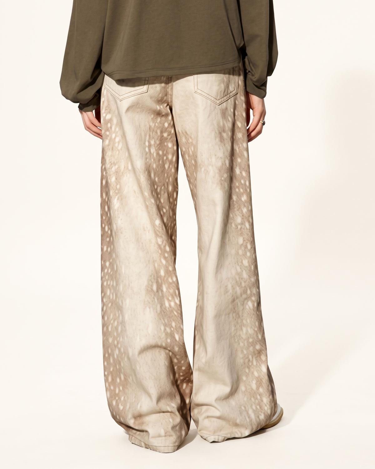 Enchanted Fawn Print Wide Leg Jeans - Vintage Beige