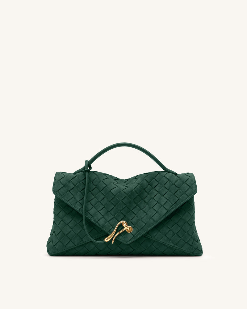 Celeste Faux Suede Woven Envelope Bag - Dark Green