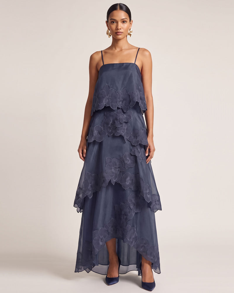Orchid Embroidered Layered Maxi Dress - Dark Blue