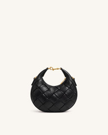 Alina Woven Crescent Top Handle Bag - Black