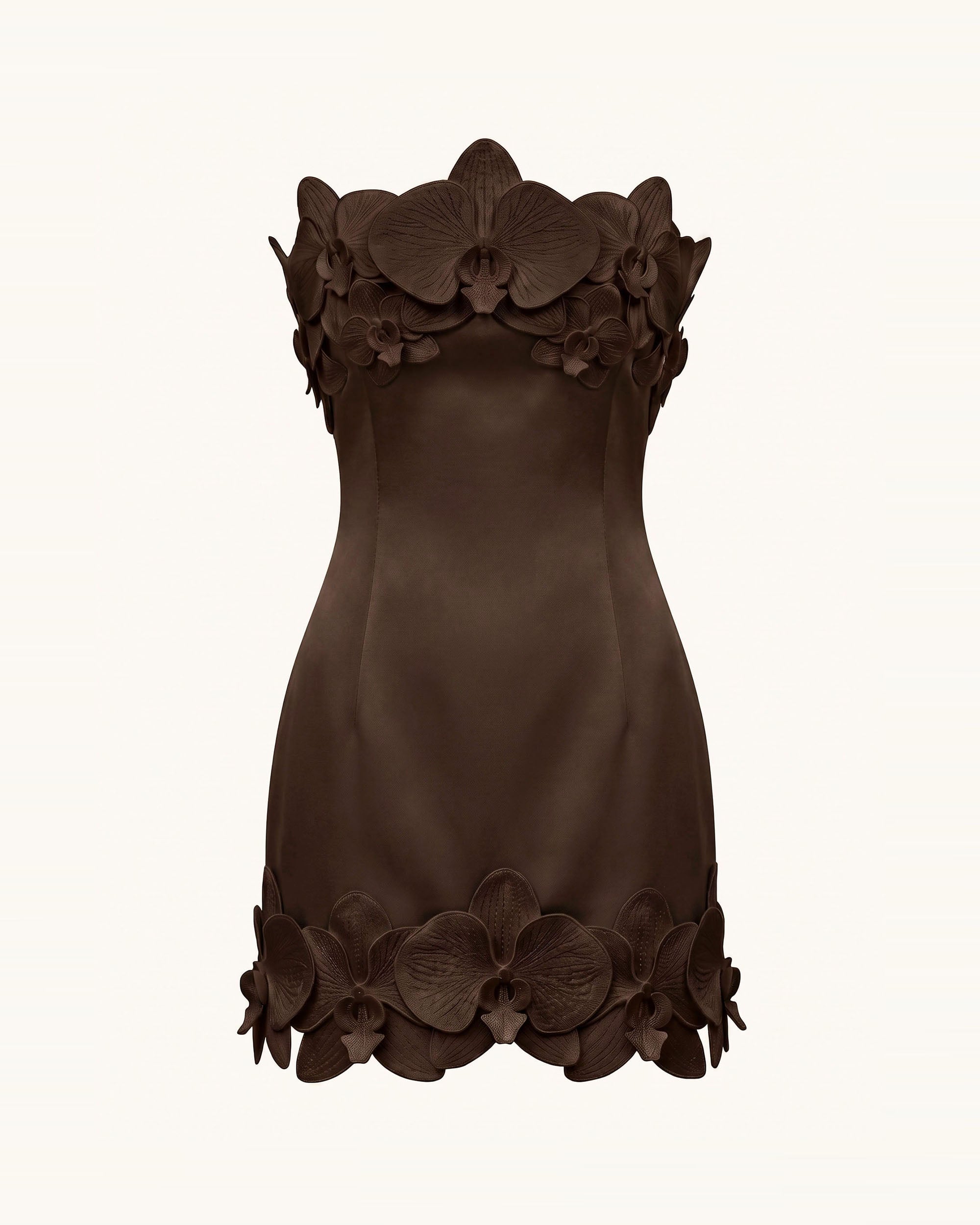 Orchid Trim Strapless Mini Dress - Brown