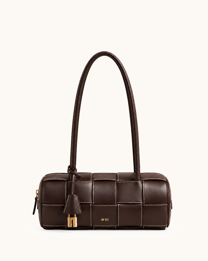 Nadine Woven Barrel Bag - Dark Brown