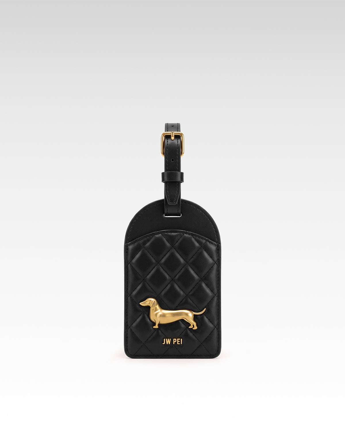 Maeve Quilted Dachshund Metal Emblem Luggage Tag - Black