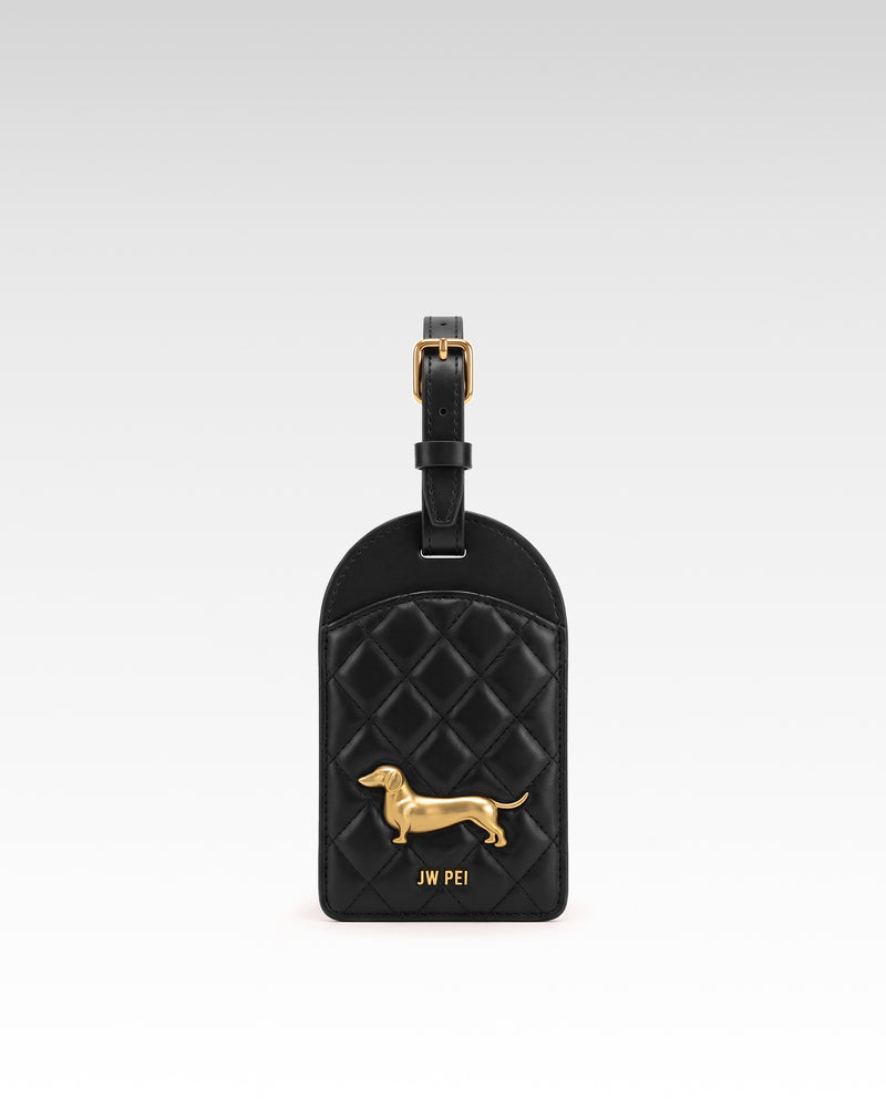 Maeve Quilted Dachshund Metal Emblem Luggage Tag - Black