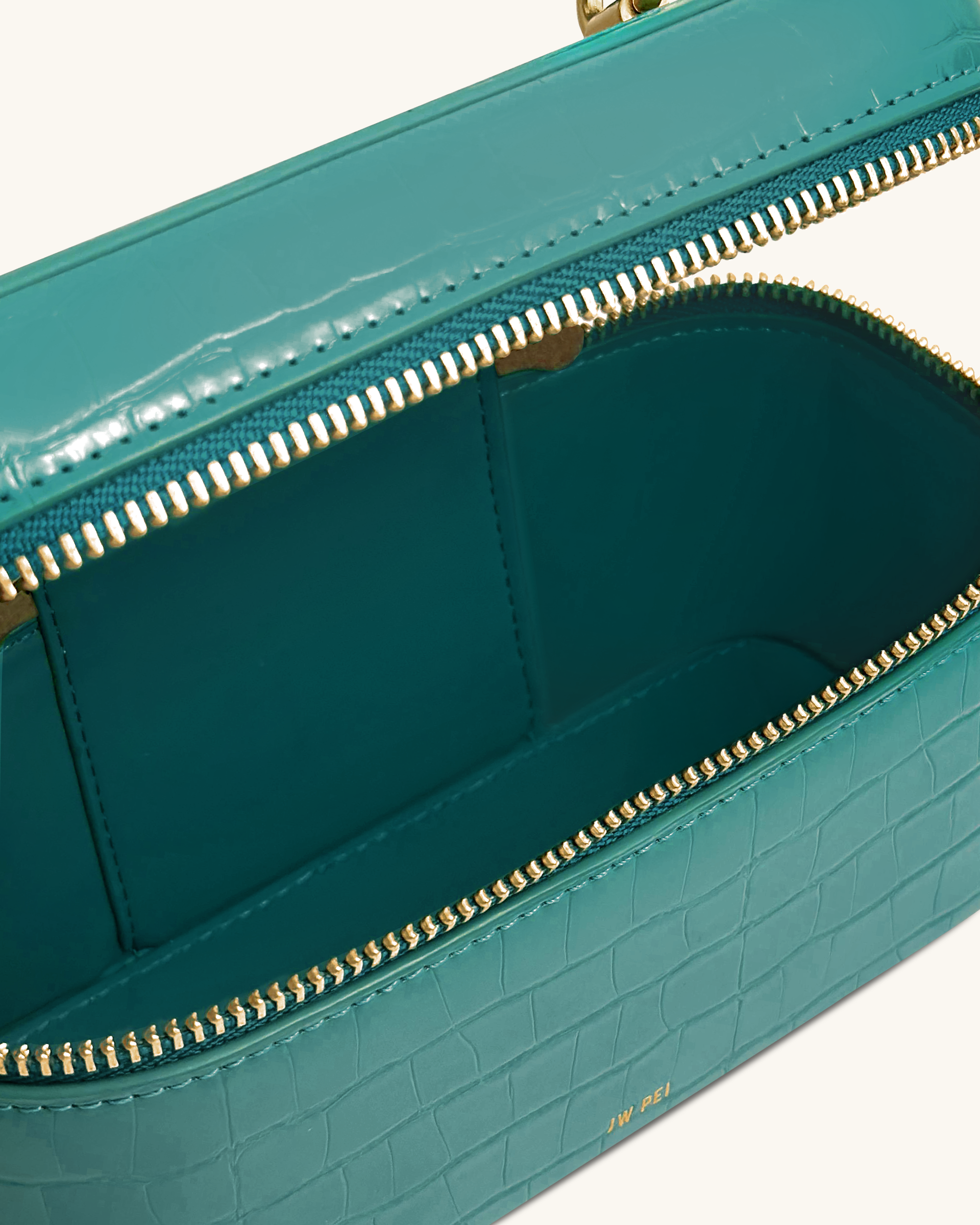Cleo Box Shape Top Handle Bag - Green Croc