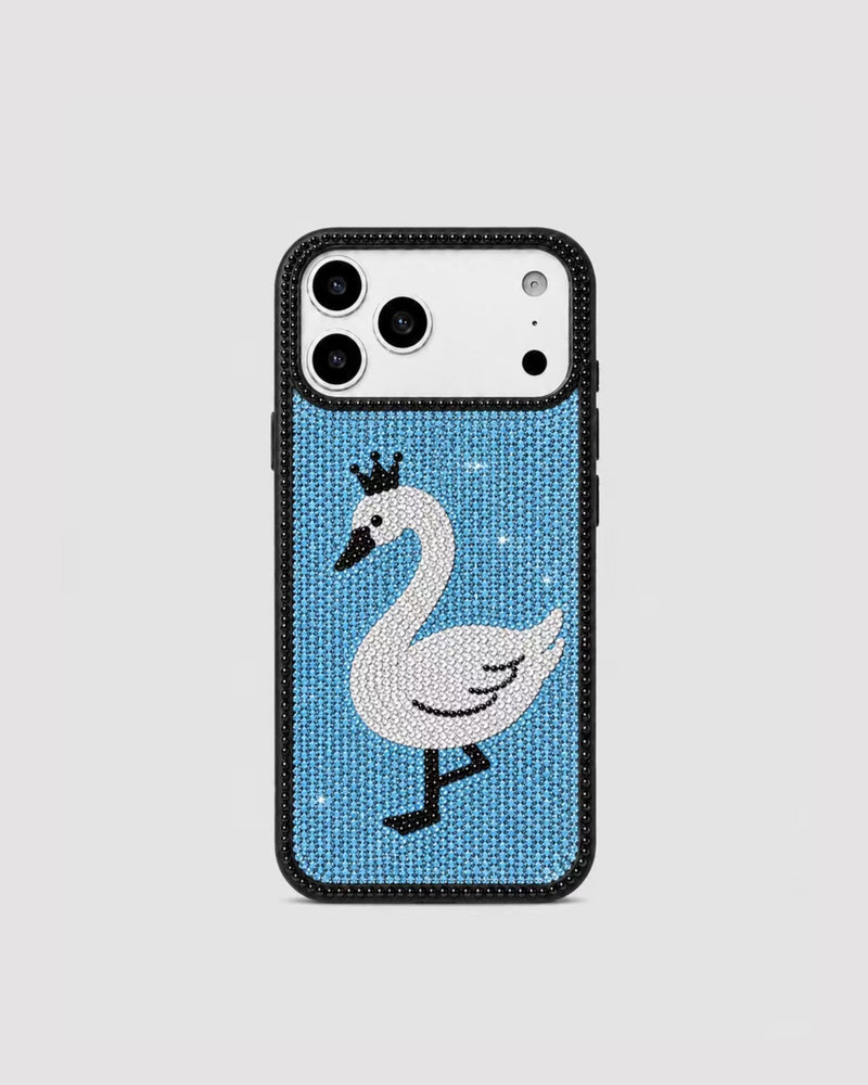 Royal Swan Artificial Crystal Phone Case - Black