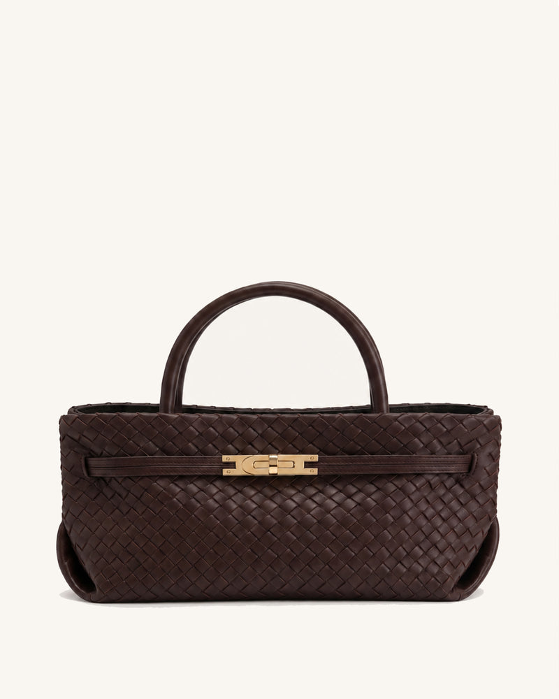 Bria Woven Top Handle Tote Bag – Dark Brown
