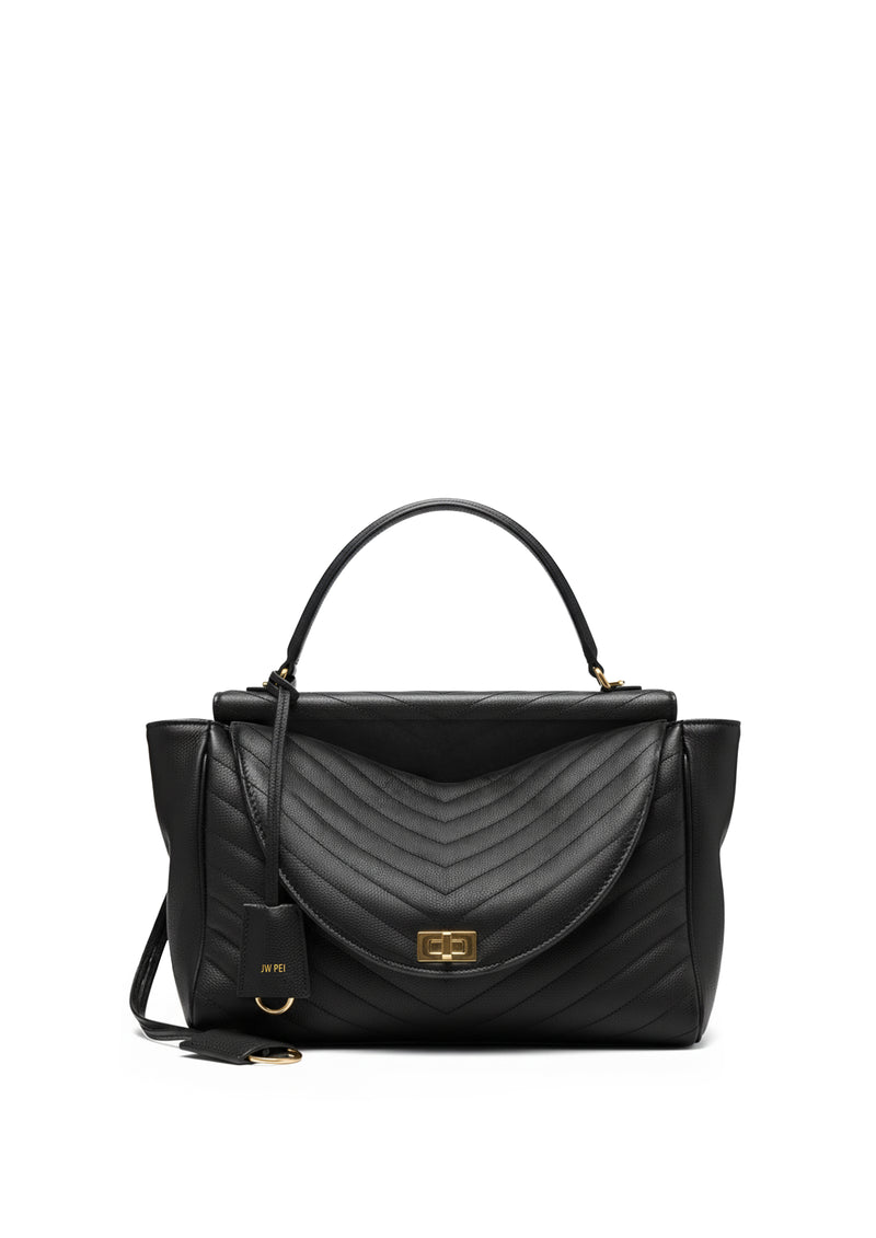 Aria Quilted Top Handle Bag - Black