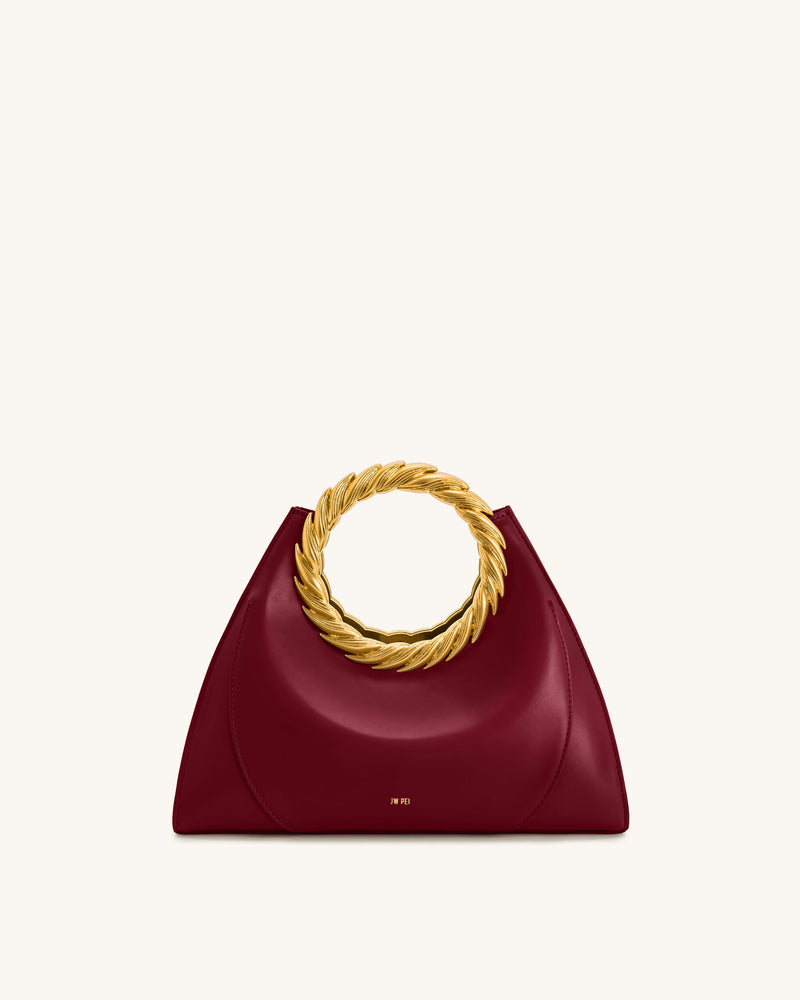 Amiya Leaf Handle Sculpture Bag - Wine Red