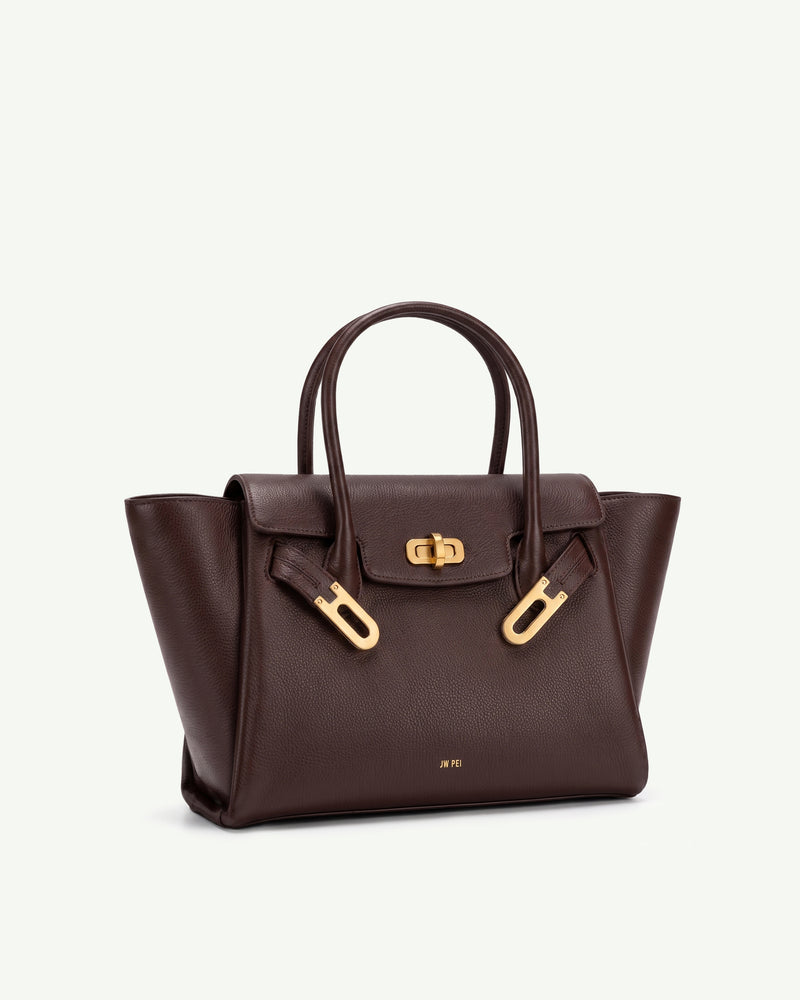 Rhea Pebbled Hardware-Detailed Tote Bag - Dark Brown