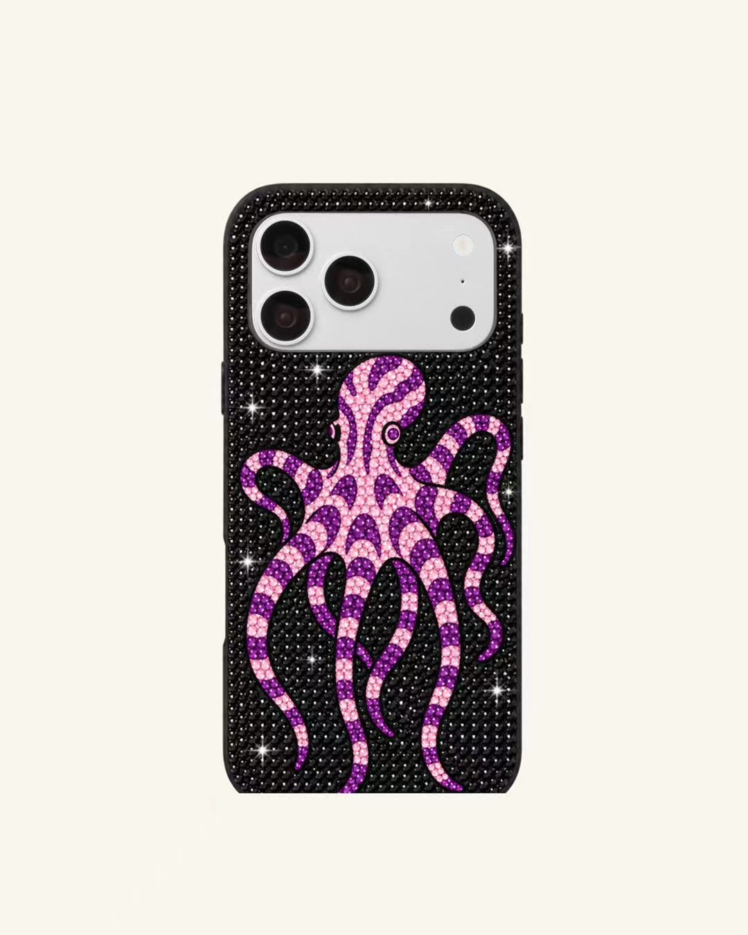 Purple Octopus Rhinestone Phone Case – Black