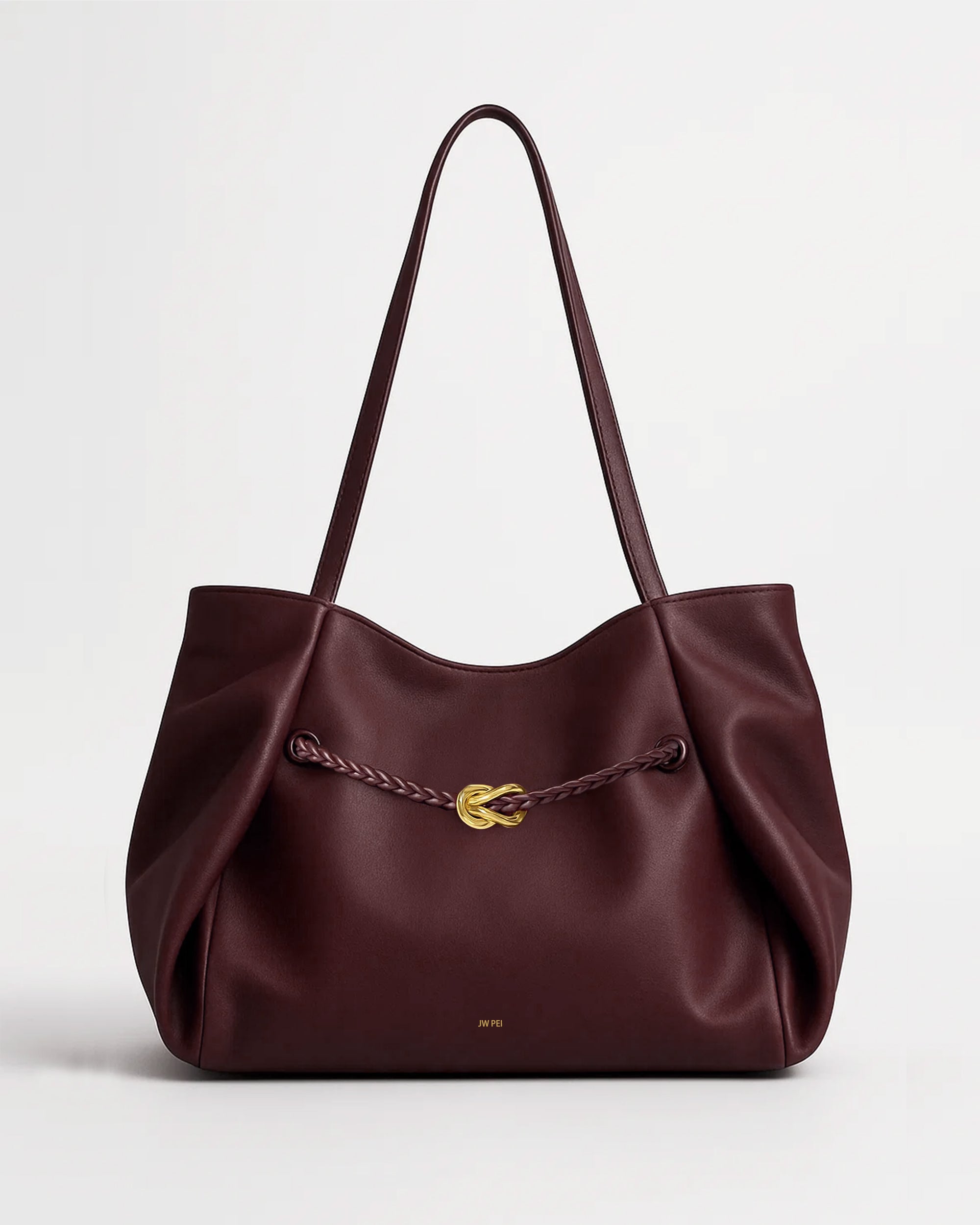 Sophia Braided Leather Tote Bag - Burgundy