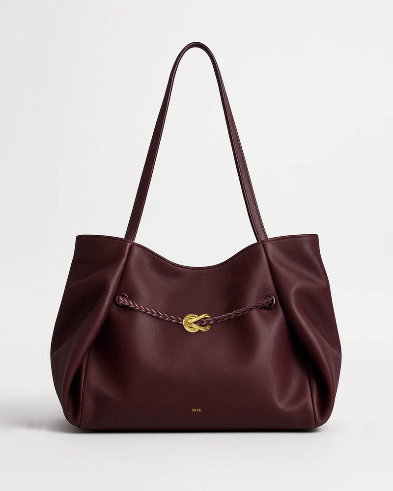 Sophia Braided Leather Tote Bag - Burgundy