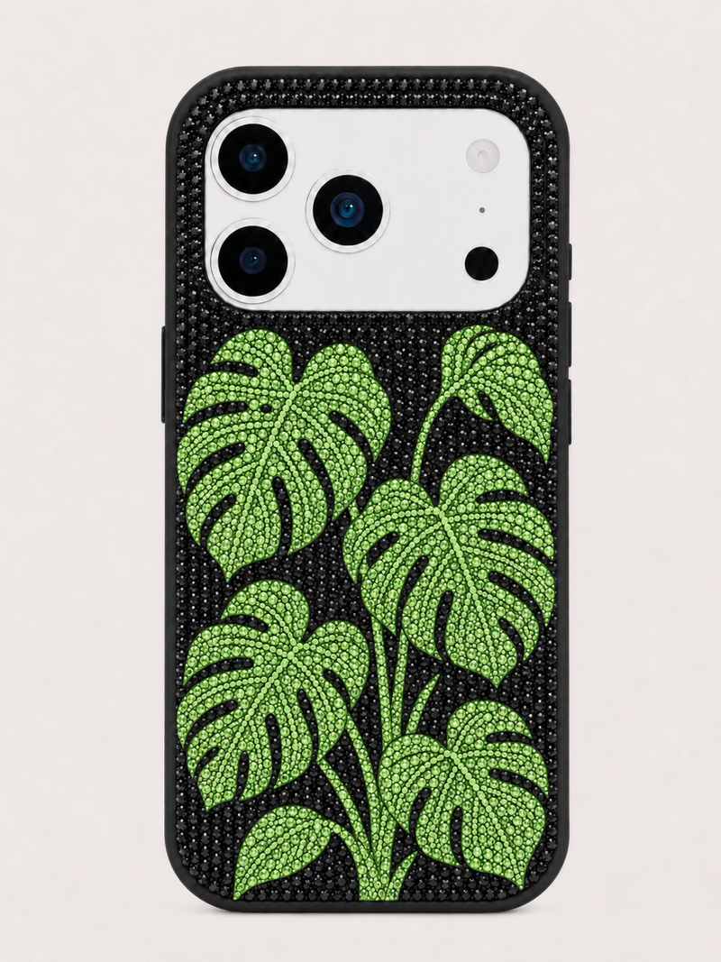 Monstera Artificial Crystal Phone Case - Black