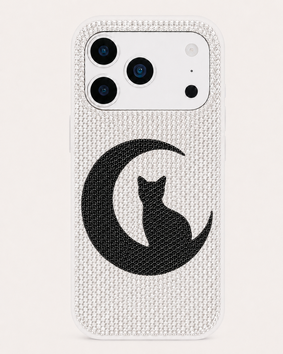 Moon Cat Artificial Crystal Phone Case - White