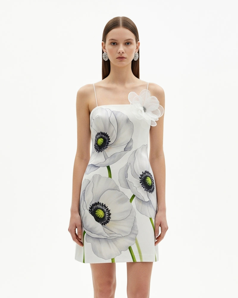 Floral Print Mini Dress – White