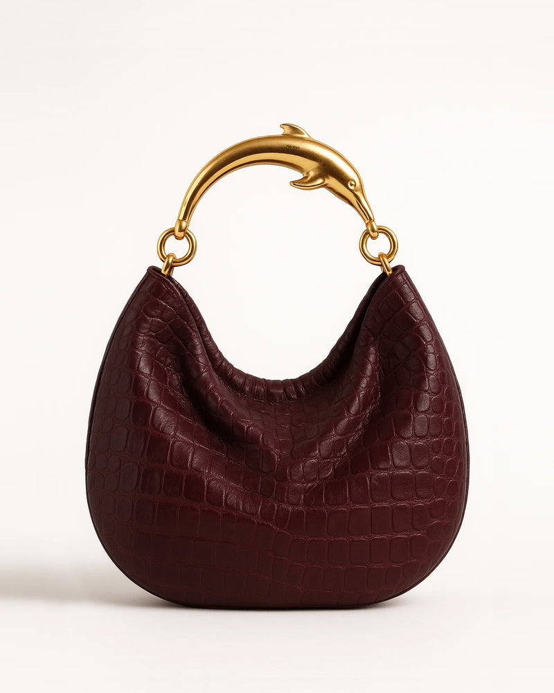 Dolphin Handle Hobo Bag - Burgundy