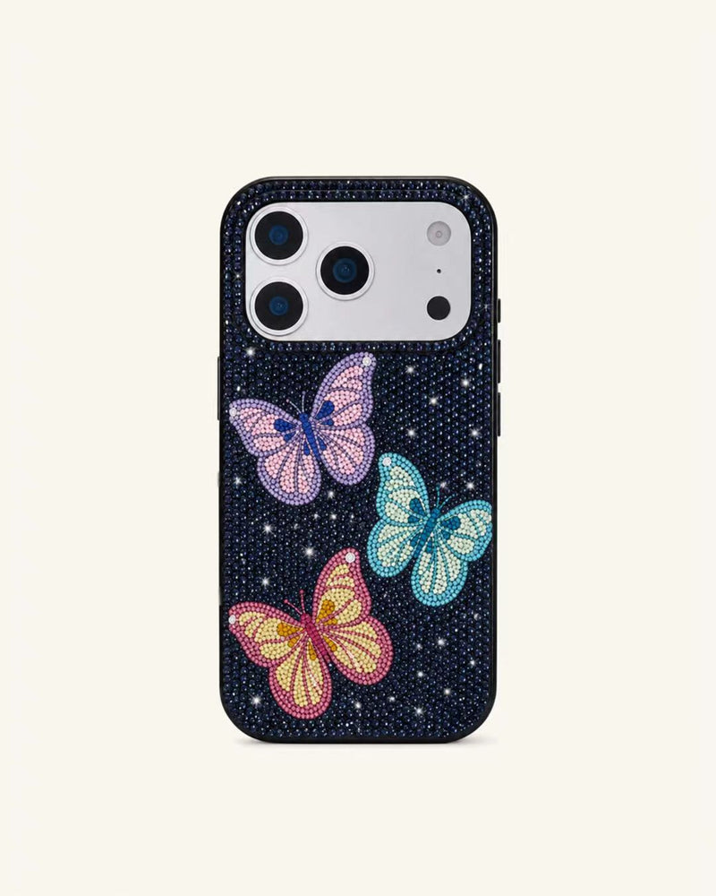 Butterfly Trio Artificial Crystal Phone Case - Black