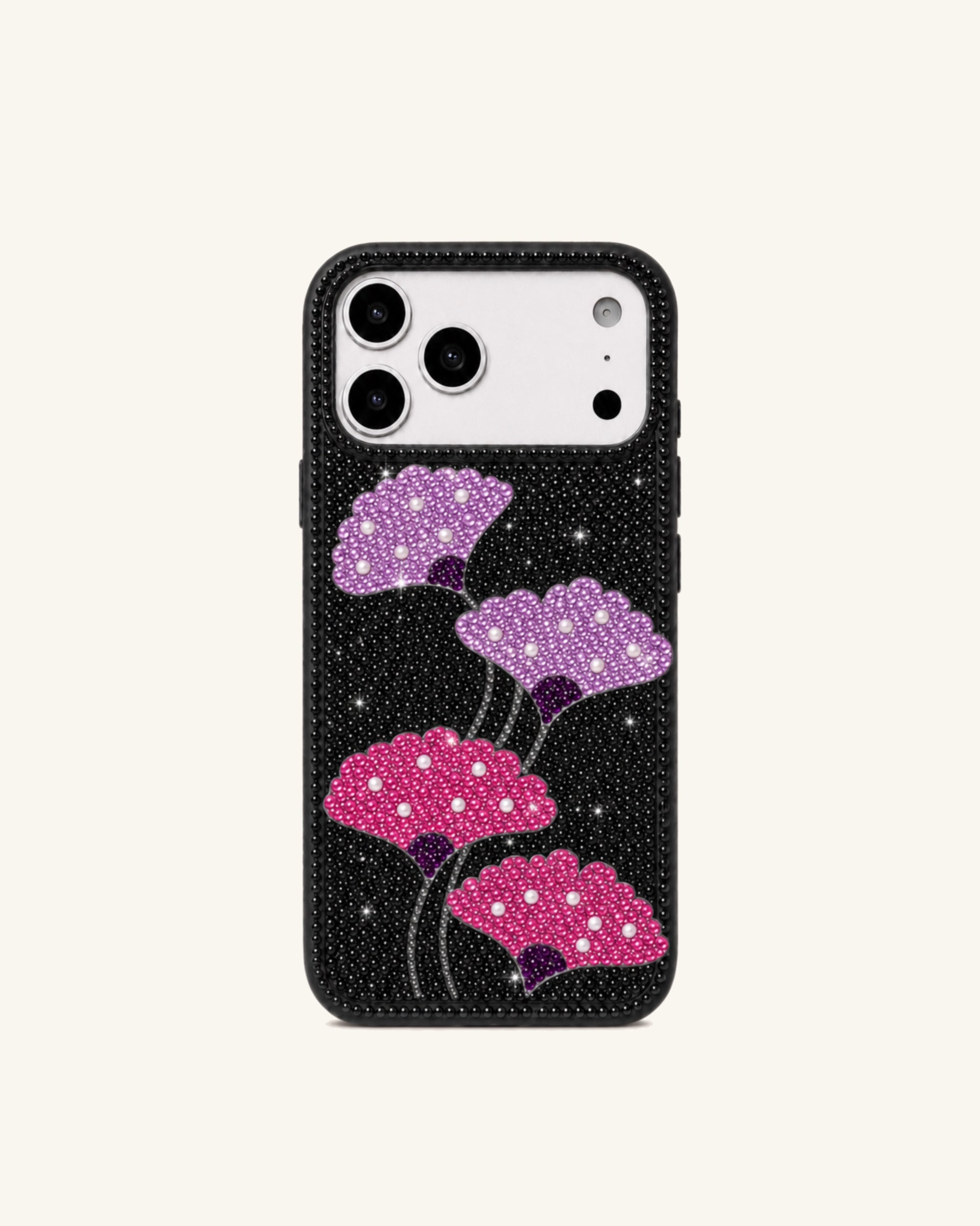 Ginkgo Artificial Crystal Phone Case - Black