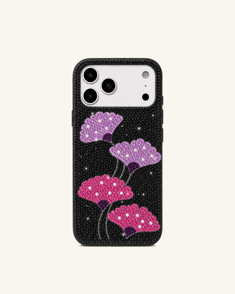 Ginkgo Artificial Crystal Phone Case - Black