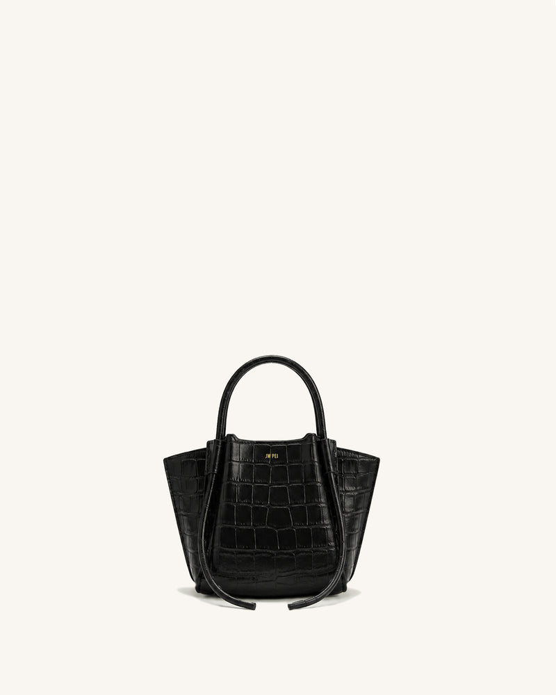 Nala Mini Wing Top Handle Bag - Black Croc