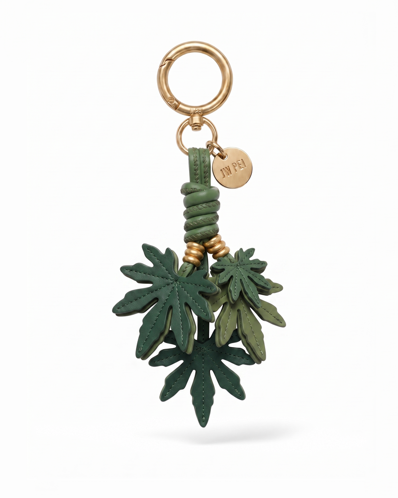 Tropical Leaf Bag Charm - Forest Green