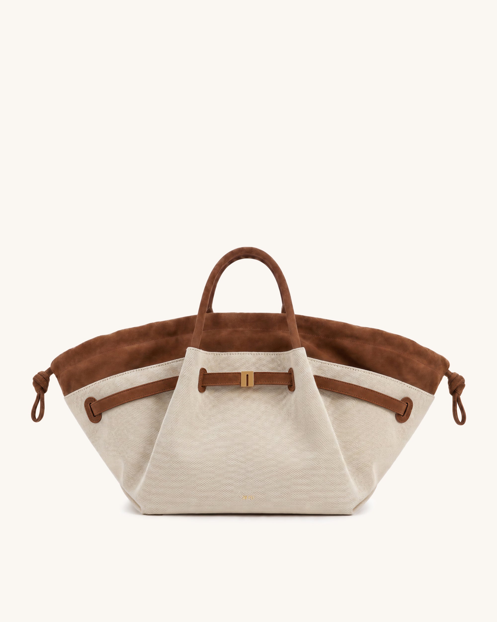 Hana Faux Suede Layered Tote Bag - Brown Canvas