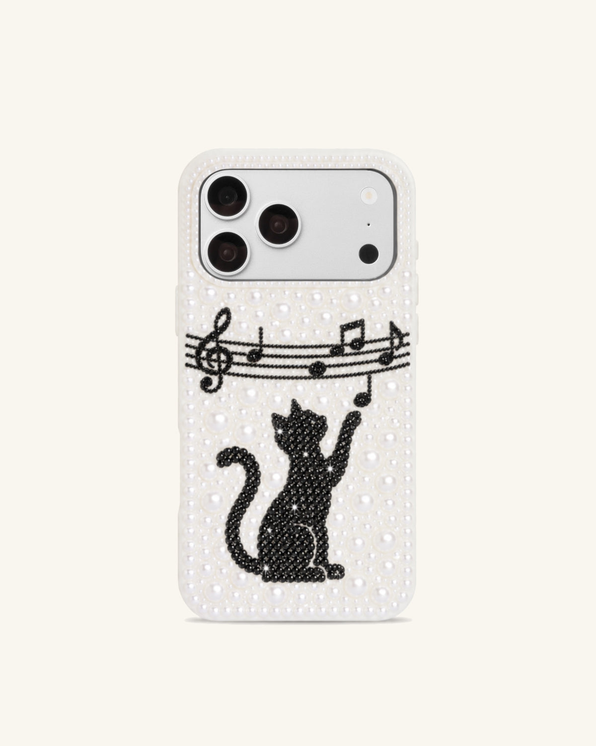 Black Cat Music Notes Phone Case – White