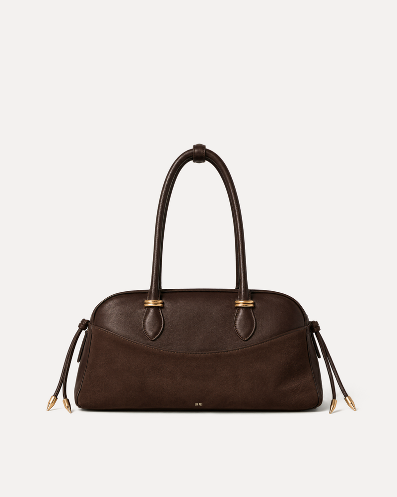 Woven Curved Shoulder Bag - Chocolate Brown