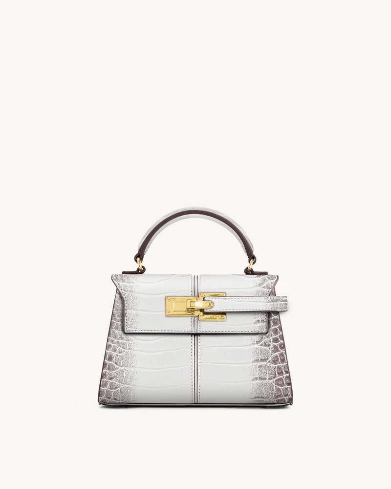 Elise Top Handle Bag - White Croc