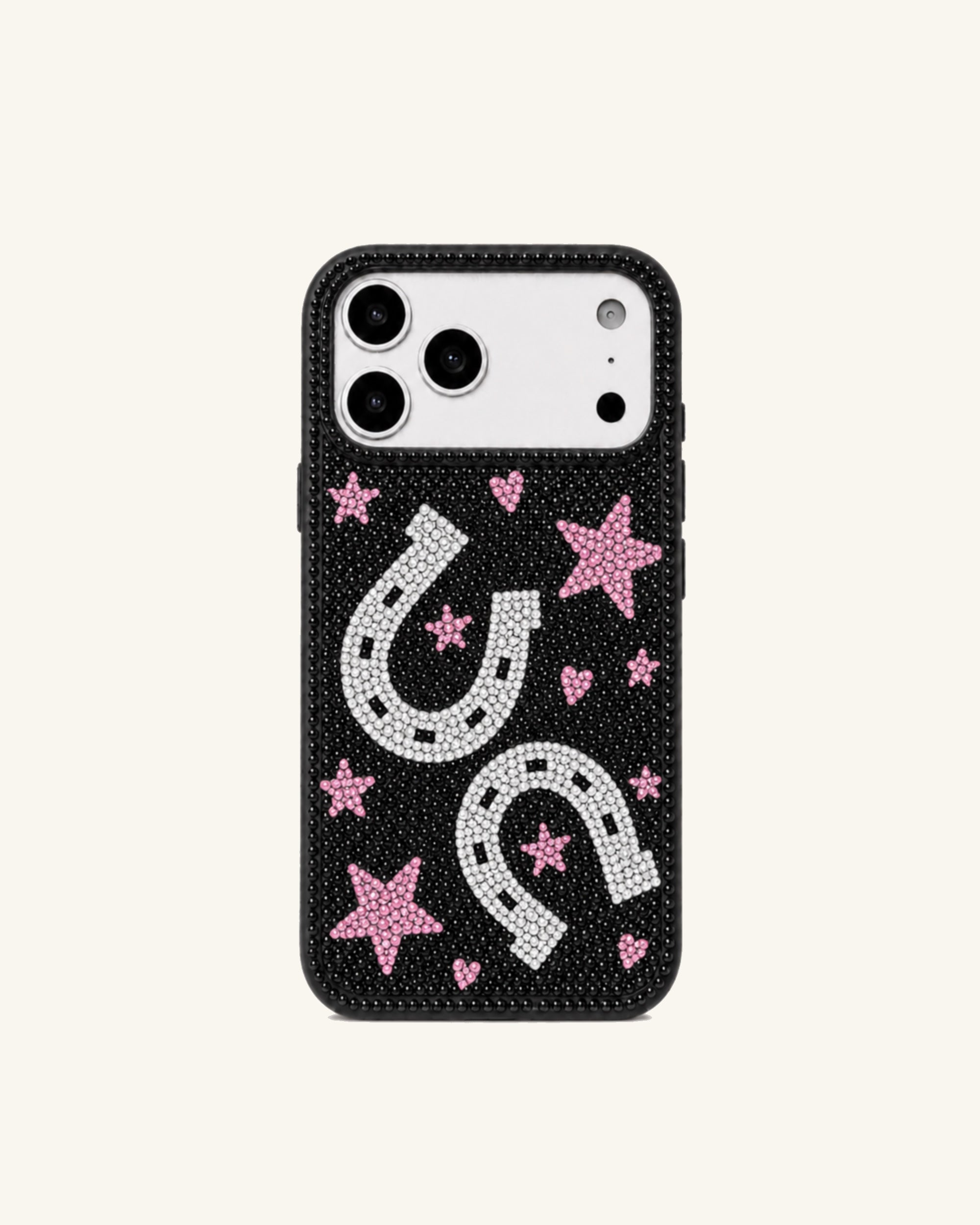 Lucky Horseshoe Artificial Crystal Phone Case - Black