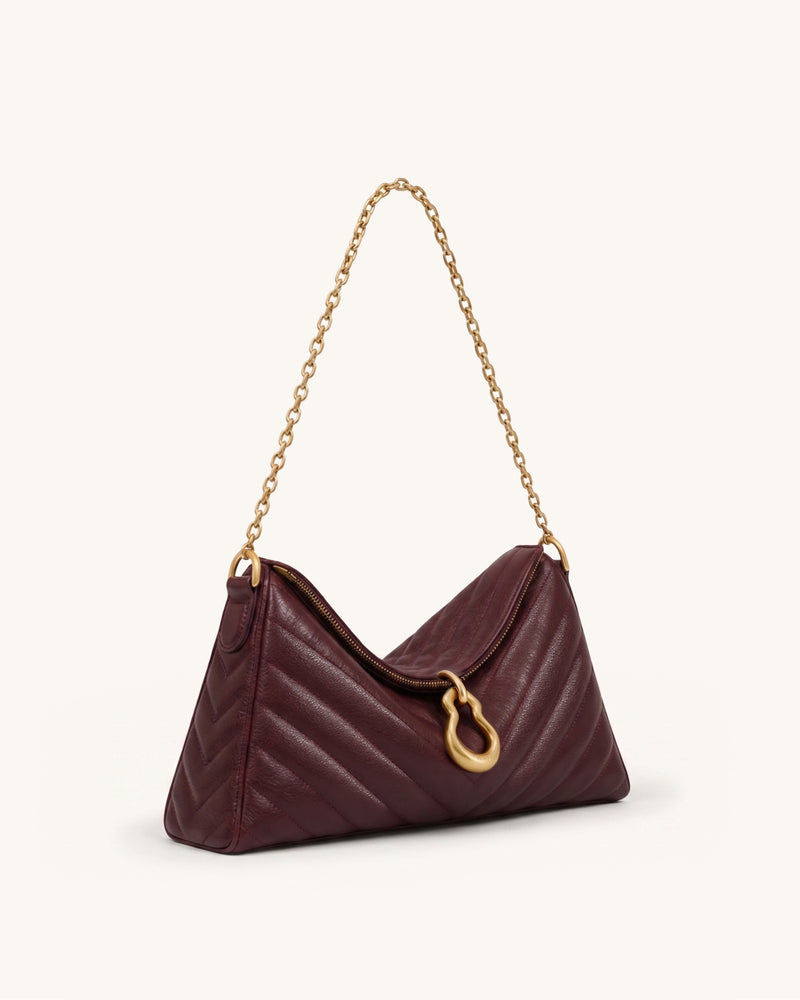 Jayla Metal Pendant Embellished Quilted Chain Shoulder Bag - Burgundy