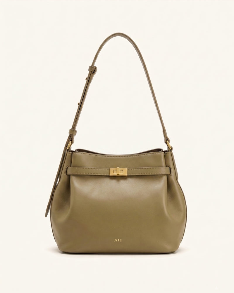 Keyla Turnlock Shoulder Bucket Bag - Olive Taupe