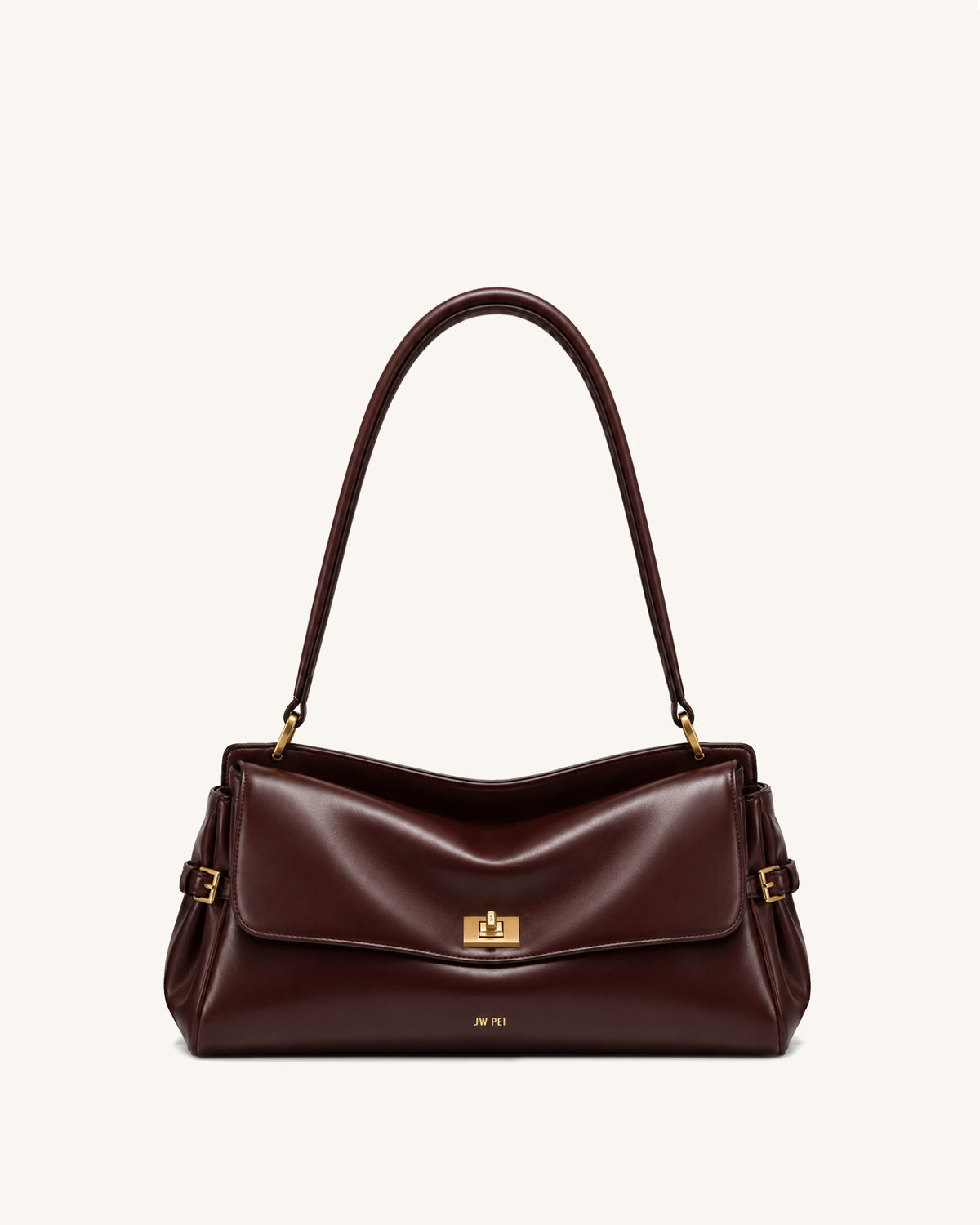 Lucia Curved Flap Shoulder Bag – Burgundy