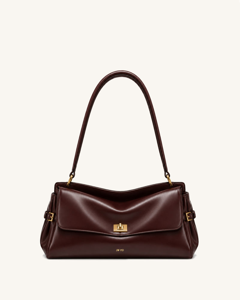 Lucia Curved Flap Shoulder Bag – Burgundy