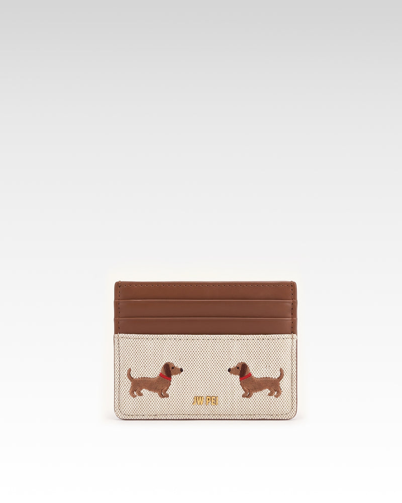 Dachshund Embroidered Canvas Card Holder – Beige