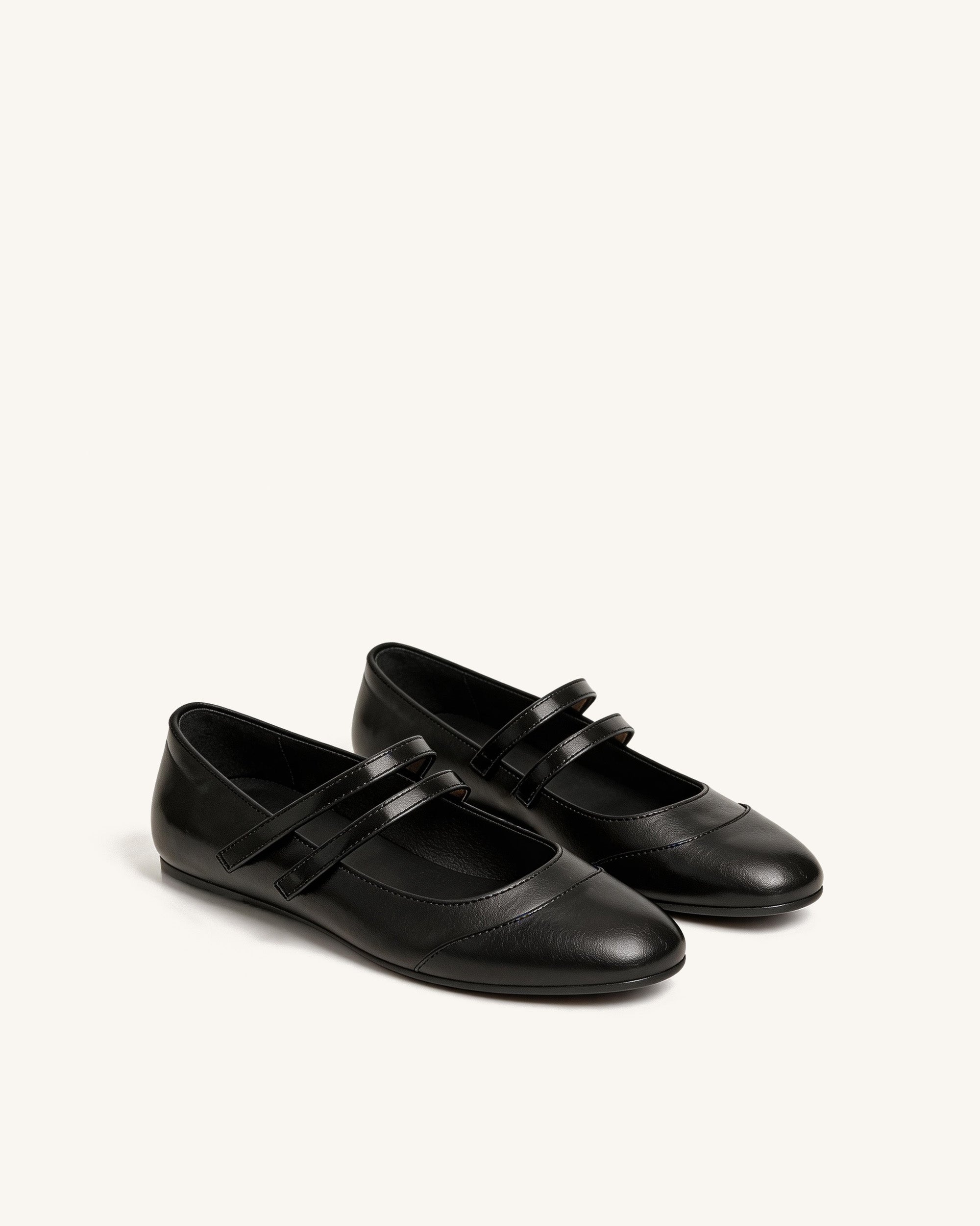 Clara Double Strap Flats – Black