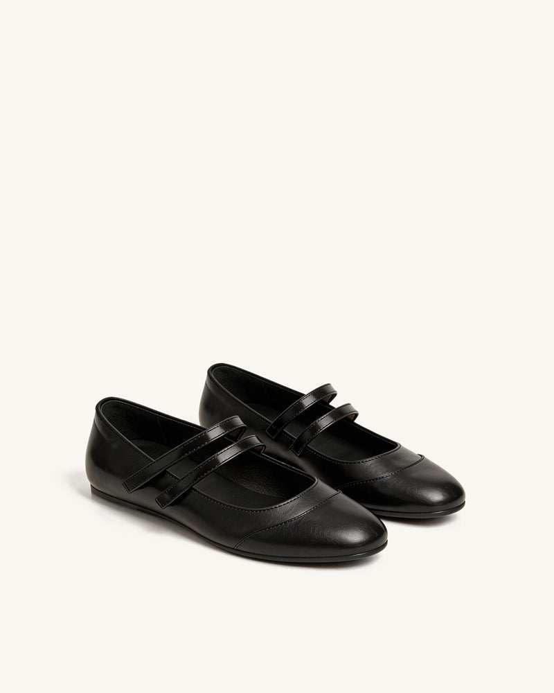 Clara Double Strap Flats – Black